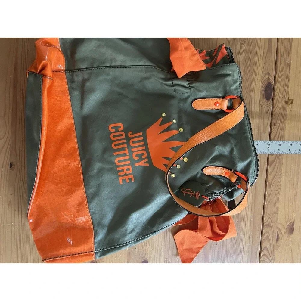 Vintage Juicy Couture Neon Orange & Olive Green Oversized Tote Bag Bows